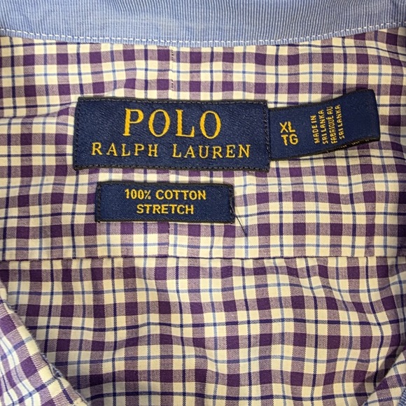 Polo Ralph Lauren STRETCH Button Down Shirt 100% Cotton Purple White Check... - Picture 4 of 9